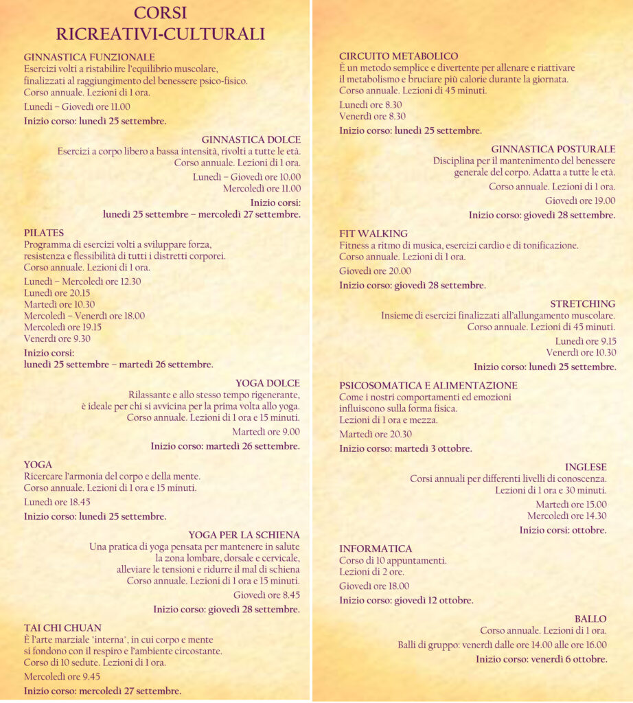 Descrizione e calendario dei corsi ricreativi-culturali 2023/24